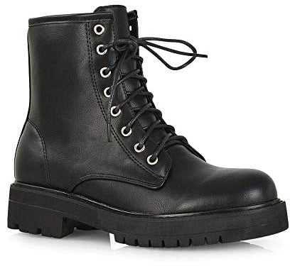 ESSEX GLAM Womens Chunky Ankle Boots Ladies Lace Up Zipper Platform Casual Faux Leather Biker Combat Booties Size 3-8