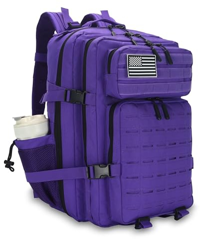 W WINTMING Militärischer taktischer Rucksack, 45 l/25 l, 3 Tage Assault Pack, Molle-Tagesrucksack, Wanderrucksack für Damen und Herren, Violett, 45L, Reiserucksäcke
