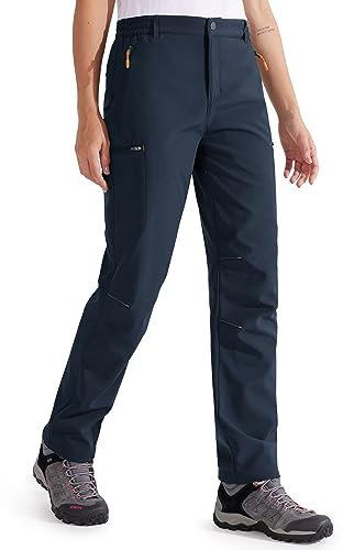 Libin Damen Wanderhose Thermohose Gefüttert Winter Outdoorhose Warme Softshellhose Wasserdicht Winddicht Skihose Trekkinghose, Marine XXL