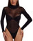 Bommi Fairy Fence Fishnet Bodysuit Long Sleeved Fishnet Shirt One Piece Sexy Bodycon Lingerie High collar uniform (Black-1)