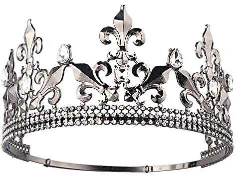 Royal King Krone Herren Metall Prinz Kronen Tiaras Full Round für Weihnachten/Hochzeit/Ball/Festzug/Geburtstagsfeier/Fotografie (Schwarz)
