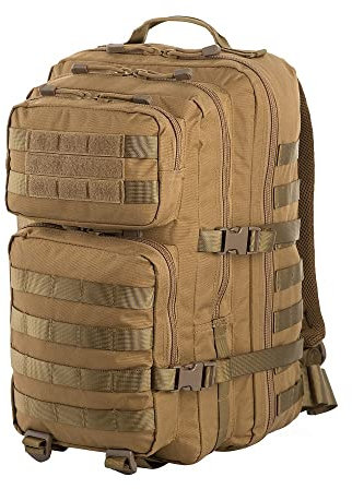 M-Tac Large Assault Pack 36L – Taktischer Rucksack mit MOLLE-System, 2 Hauptfächer, Zusätzliche Reißverschlussfächer, Einstellbare Träger, Belüftungssystem, Ideal für Wanderungen, Coyote