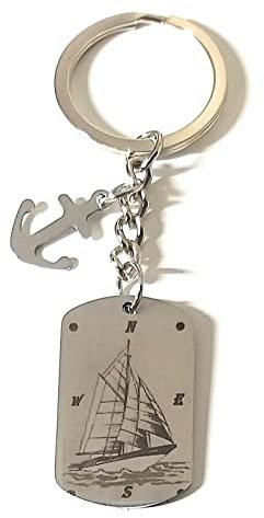 Mavi jewel portachiavi uomo donna in acciaio stile marinaio ancora stile timone stile rosa dei venti stile barca inciso a laser spedizione gratuita (barca)