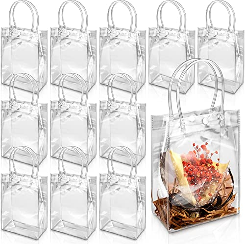 LATERN 25 Pièces Sacs Cadeaux Transparents avec Poignées, 23CM x 17CM x 7CM Sacs Fourre-Tout Réutilisables en PVC Sacs D'Emballage Transparents pour Boutique Mariage Anniversaire Bébé Douche Fête