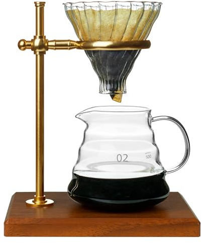 L'ÉPICÉA Pour Over Coffee Maker Set, Pour Over Coffee Maker with Stand, Adjustable Stainless Steel Stand, Wooden Base, Paper Filters, Cone Glass Coffee Carafe, Pour Over Coffee Dripper