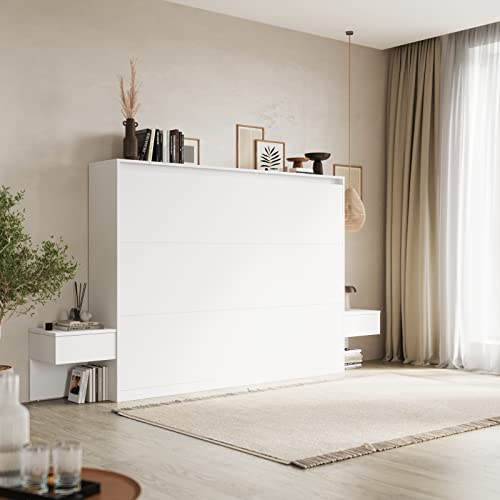 Smartbett Set Letto a Scomparsa Classico Orizzontale 100x200 con 2 Comodini Bianchi