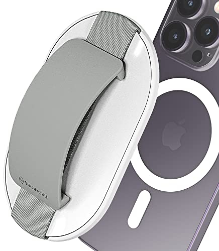 Sinjimoru for MagSafe Grip, Magnetic Phone Grip for MagSafe Stand, Strong Magnetic Phone Holder for iPhone 16 15 14 13 12. M-SGrip Light Grey