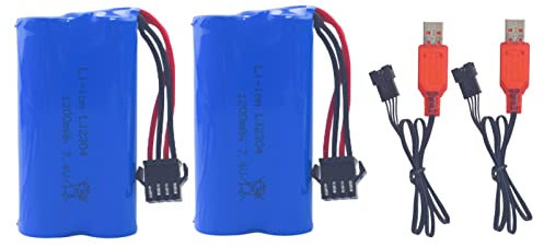 ZYGY 2PCS 7.4V 1200mAh SM-4P Plug Rechargeable Battery with USB Charging Cable for EC08 RC Toy Car Model Off-Road Car Climbing Drifting Racing RC Boat Battery