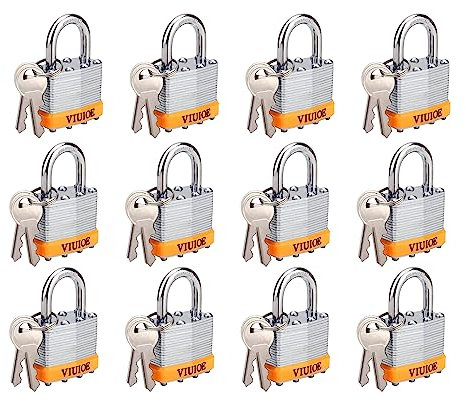 VIUIOE 12 Stück gleichschließende Vorhängeschlösser mit Schlüssel – kurzer Bügel Gym Locker Lock mit Schlüsseln – laminierte Vorhängeschlösser mit gleichen Schlüsseln für Tür, Gepäck, Tor,