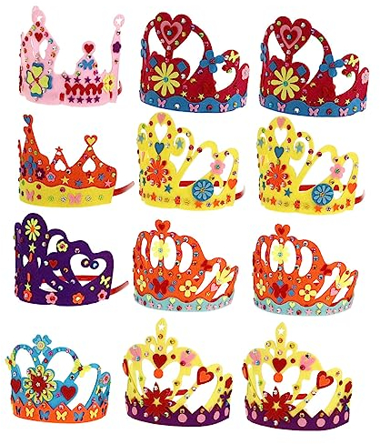 NUOBESTY 12st Kronenhut Selber Machen Geburtstagskrone Kinderhüte Prinzessin Bastelset Prinzessin Tiara-kit Partykostüm Für Kinder Kindergeburtstag Multifunktion Weberei Strasssteine Baby
