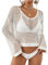 Bsubseach Womens Crochet Crop Top Beach Swimsuit Cover Up Long Sleeve Hollow Out Bathing Suit Cover Ups Summer Outfits White