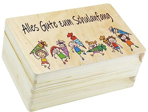 HW HOLZKISTEN-WELT Geschenkbox zum Schulanfang Einschulung Geschenkverpackung kleine Truhe