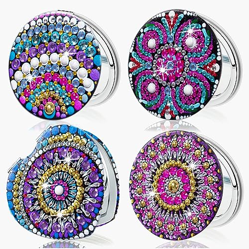 CharySim 4 Stück Diamond Painting Taschenspiegel Diamant Painting Kinder Geschenkideen Mädchen 6-14 Jahre Teenager Bastelset Erwachsene Basteln Mädchen 7 8 9 10 11 12 Jahre Geburtstagsgeschenke
