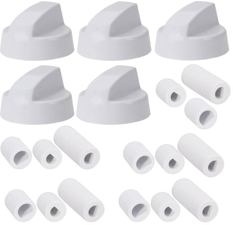sparesbarn 5x Set Drehknöpfe Drehgriff mit 6mm, 8mm Adaptern Herdknöpfe Knöpfe Schalter für fast alle Herd Kochfeld Backofen Gasherd (Weiß)