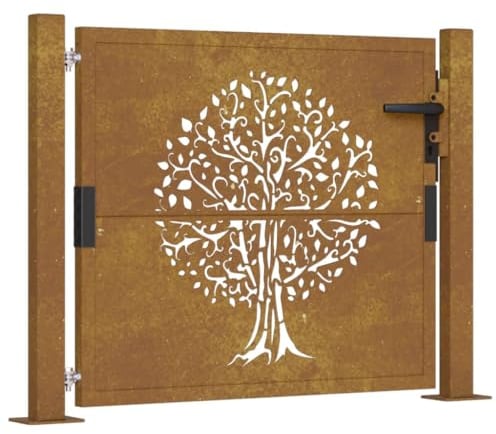 vidaXL Puerta de jardín acero corten diseño árbol 105x105 cm, puerta de valla, puerta de exterior, puerta de metal, puerta de seguridad
