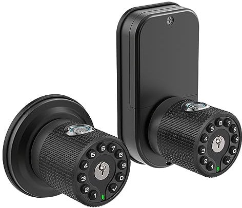BOTHSTAR Double Sided Keyless Door Knob Lock with Fingerprint and Keypad, Smart Doorknob with Dual Cylinders for Exterior or Interior Door(Double Sided Fingerprint Matte Black)