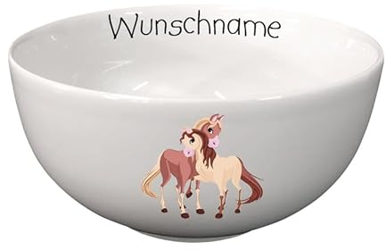 Müslischale Kinder Porridge Schale Porzellan Pferde 2 personalisierbar mit Wunschname Name Kindergeschirr mit Namen personalisiert