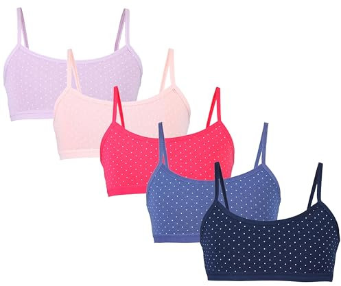 TupTam Mädchen Bustier mit Spaghettiträger 5er Pack, Farbe: Punktemuster Rosa Koralle Blau Dunkelblau Lila, Größe: 152-158