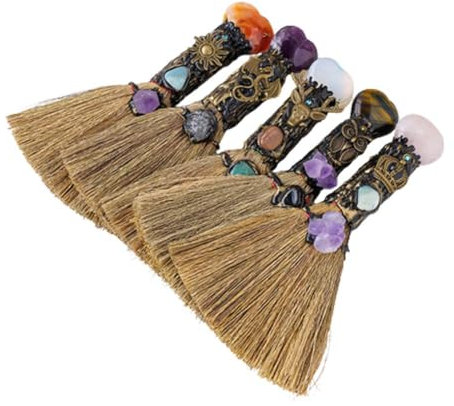 1 escoba de cuarzo con forma de corazón de cristal natural, para bruja, reiki, fengshui, piedra preciosa J3o9 para limpieza y curación