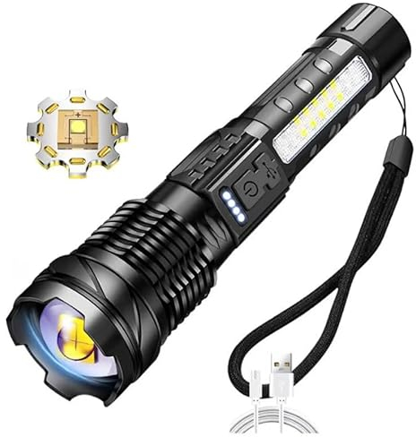 WHTOHY Wiederaufladbare LED Taschenlampe Super Hell 20000 Lumen, LED Taschenlampe High Power 7 Modi, Rot Blau Seitenlicht, Taktische Polizei Taschenlampe Wiederaufladbare USB Leistungsstarke