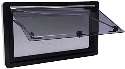 Begoniape Camper Seitenfenster 70*40cm, Wohnmobil-Fenster Fliegengitter Wohnwagen mit Insektenschutznetz, Schwarz RV Scharnierfenster Wohnmobilfenster Gehärtetes Glas