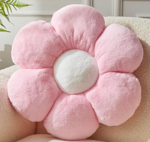 Vdoioe Pink Flower Pillow，Flower Shaped Throw Pillow 15.7In Daisy Pillow Cushion Cute Flower Seating Cushion Home Decorative Pillows for Sofa Couch Bed