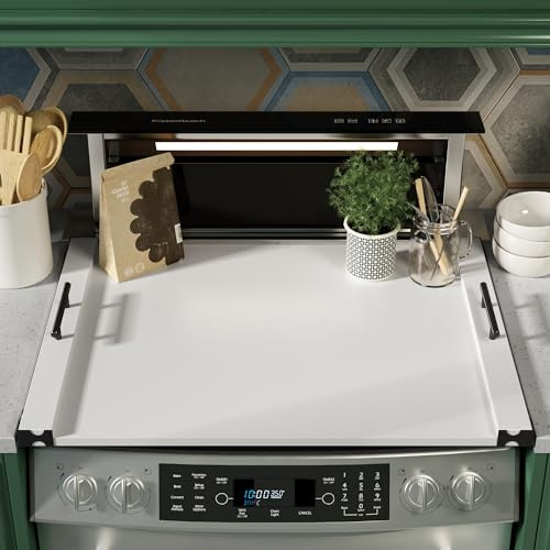 Noodle Board Stove Cover, Bamboo Wood Stove Top Cover for Gas & Electric | Extra Counter Space for Small Kitchens & RVs | Anti-Slip Pads | Metal Handles & Corner Guards| Hides Burners & Serving Tray