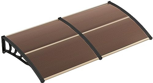 COSTWAY 102/122/199 x 98cm Window Door Awning Canopy, Outdoor Front Roof Overhang Awning Exterior, Polycarbonate Patio Rain Shelter Cover (199 x 98CM, Coffee)
