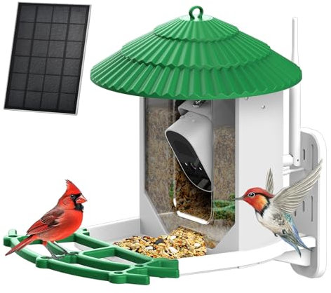 Lindafo Bird Feeder with Camera,AI Bird Breed Recognition, Smart Bird Feeder 4MP HD Camera Auto Capture Bird Videos & Motion Detection, Solar Panel Bird House Ideal Gifts for Bird Lovers