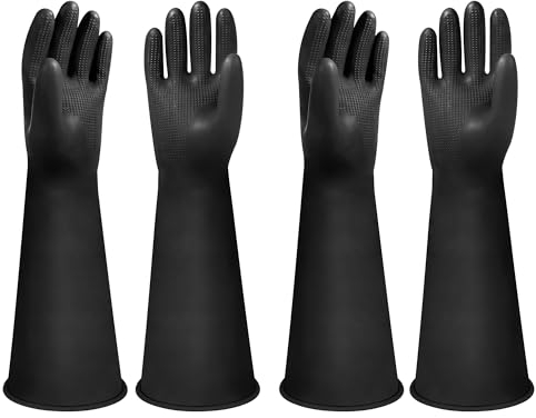 18 Rubber Gloves Heavy Duty Chemical Resistant Gloves Latex Protective Gloves PPE Industrial Safety Work Long Gauntlets Gloves, Waterproof, Resist Strong Acid, Alkali and Oil, Non-Slip (2 Pairs)