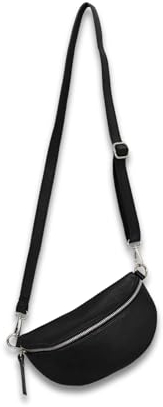 ADEL Bauchtasche Damen Echtleder Sandy Handgemachte Umhängetasche Crossbody Bag mit Stilvollem Verstellbarem Ledergurt 2 Fächer Stylische Schultertasche Made in Italy Tasche (Schwarz)