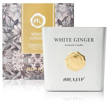 Airkeep Duftkerze White Ginger, 220g Kerze Kerze mit langer Brenndauer bis zu 46 Stunden, Geschenke Kerze für Frauen Männer