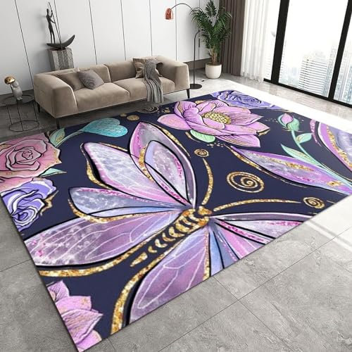 Tappeto Antiscivolo Stampato In 3D Dipinto Ad Olio Disegnato A Mano Farfalla Viola Loto 200 X 300 Cm Zerbino Per Interni - Morbido E Lavabile - Antimacchia, Non Perde Pelucchi: Ecologico - F -4L0I3J6M
