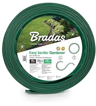 Bradas Rasenkante Set Beeteinfassung Beetumrandung Beetbegrenzung 10 m x 3,8cm 20 Stück Erdnagel Erdanker Easy Border