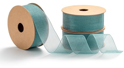 MORSUNBELA Schleifenband Petrol,Organzaband,Geschenkband Breit Dekoband Hochzeit Organza Seidenband,25 mm X 9 m,Blaues