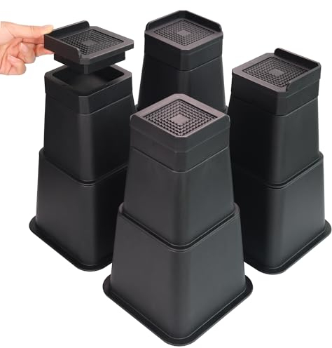 Sunifier Betterhöhungen, 25,4 cm, strapazierfähig, L-Form, Möbelerhöhung, Unterstützung 2268 kg, übergroße Hebeerhöhungen für Schlafsaal, Bettgestell, Sofa, Schreibtisch, Couch, Stuhlbeine (schwarz, 4