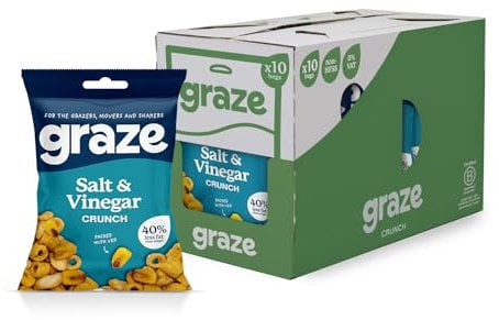 Graze - Salt & Vinegar Crunchy Snacks - Healthy Vegan Lunchbox Snacks - Perfect If you Love Corn, Broad Beans and Corn Hoops - 35g x 10 bags