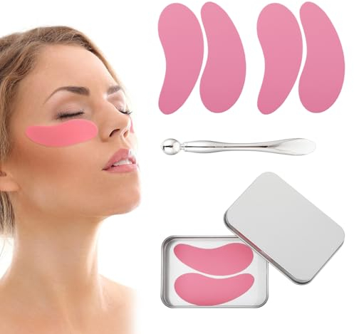 Andibro 2 Paar Eye Pad Mask,wiederverwendbare Augenpads, Silikon Augenklappen Umweltfreundlich Eye Pads mit Augencreme Applikator aus Metall Augenringe Entfernen Reduziert Falten feine Linien