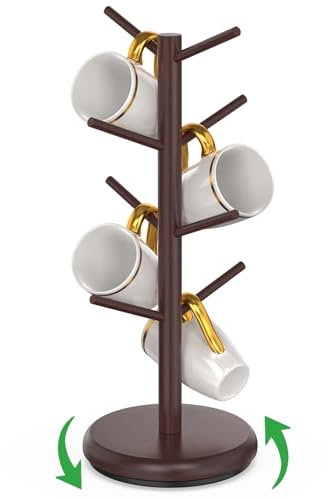BAMBANG Árbol de taza de café de bambú, soporte giratorio para tazas de café para encimera, soporte para tazas de café, estante para tazas de café con 8 ganchos, organizador de tazas de café, colgador
