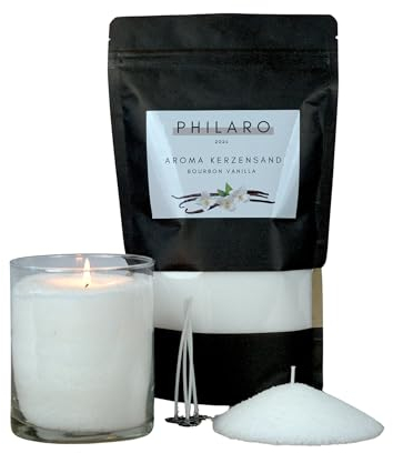 Philaro Kerzensand mit Duft - Vanilla - 400g inkl. 4 Dochte in vier Duftvarianten - Kerzengranulat - Aromasand - DIY Kerzen - Kerzenalternative