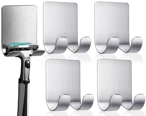 PGKDYC 5 Pack Stainless Steel Shaver Holder for Shower, Waterproof Self Adhesive Razor Holder, Multipurpose Shower Hook
