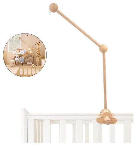 Supporto mobile, AolKee Mobile Bracket Legno, Mobile Baby, Lettino regolabile rimovibile Braccio mobile Culla appesa Mobile/Windshield Giocattoli, Accessori letto per bambini, Marrone