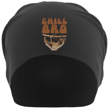Atspauda Chill Bro Funny Lazy Cute Sloth Slogan Unisex Thin Cotton Slouch Beanie Black, Schwarz , Einheitsgröße