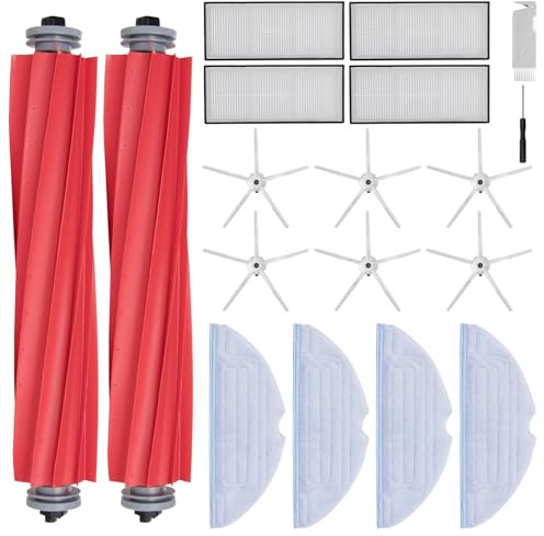 Rrochio Accessoires pour roborock S7 Max Ultra, Ensembles de Rechange pour Aspirateurs S7, S7+, S7 MaxV Ultra Plus avec 2 Brosse Principale, 4 Filtres Hepa, 4 Chiffon, 6 Brosses Latérales (18 Pièces)