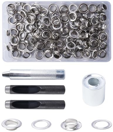 Luabue 140 Sets Ösen Werkzeug Set 10mm Ösen Set mit 4pcs Werkzeug Metallösen Kupfer Planenösen Ösen für DIY Leder Schuhe Ledertaschen Kleidung Handwerk Stoff (10mm)