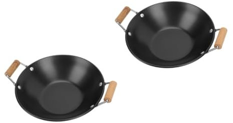 SHOWERORO 2St Bratpfanne aus Edelstahl Wok-Elektroherd kleine Küche arbeiten Grill Abs drypot hotpot pot pfannenset pfannenwender Gemüsewok für die Küche Hot Pot mit Doppelgriff Metall Black