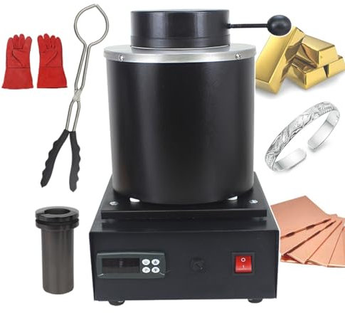 pealiritansemen Horno para Fundir Metales, Horno para Fundir Oro/Plata/Cobre/Joyas, Máquina De Fundición De Joyas De Orfebrería, con Crisol De Grafito, para Fundir Plata, Oro, Cobre, Aluminio,1KG