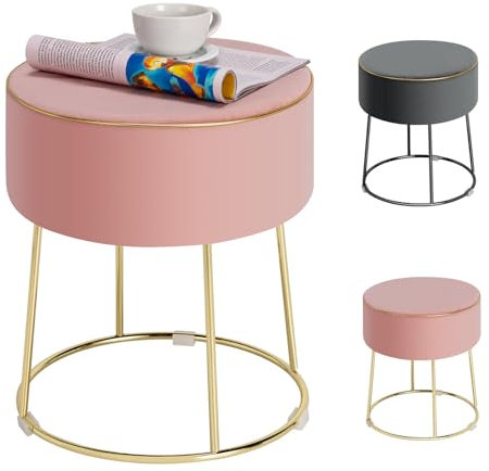 HOMASIS Sgabello piccolo per tavolo da toeletta, sgabello rotondo in velluto, poggiapiedi con gambe in metallo, elegante sgabello imbottito, poggiapiedi per il trucco per soggiorno camera da letto