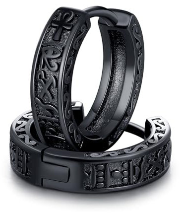 CHENGHONG Schwarz Ohrringe Creolen 925er Sterling Silber Auge des Horus Creolen Ohrringe Schwarz Ägypten Schmuck für Frauen Herren Männer