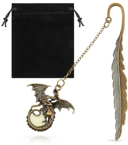 Leuchtendes Feder Lesezeichen Drachenfeder Geprägte Seitenmarker Vintage Geschnitzten Haken Lesezeichen Leuchtet im Dunkeln Anhänger für Liebhaber Basteln Leser Bücherwürmer